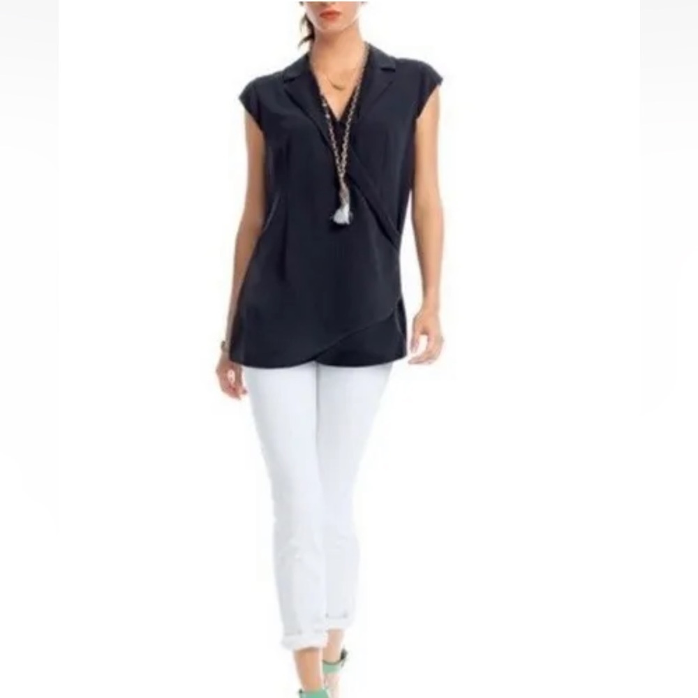 CAbi Origami Faux Wrap Tunic Top Black